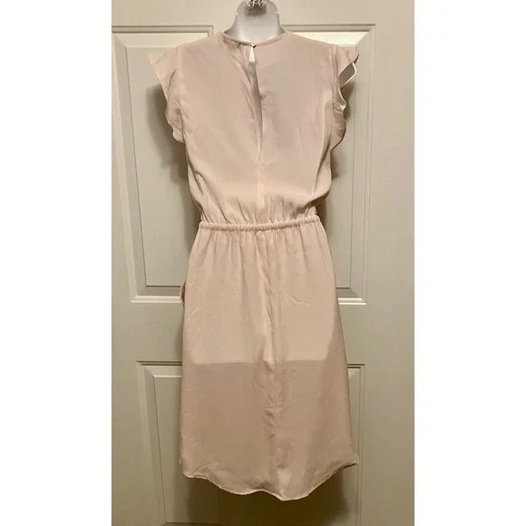 Aritzia Babaton Dress XXS Pale Pink Ruffle Sleeve‎ Drawstring Waist Casual - Picture 4 of 7